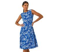 Roman Floral Print Gathered Side Midi Dress In Royal Royal 20