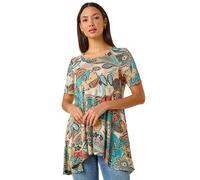 Roman Floral Print Hanky Hem Tunic Top In Blue Blue 12
