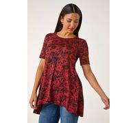 Roman Originals Hanky Hem Tunic Top for Women UK - Ladies Longline Blouse Asymmetric Hemline Short Sleeves Casual Slouch Loose Summer Spring Relaxed Comfortable - Rust - Size 10