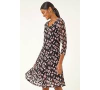 Roman Floral Print Lace Stretch Dress In Red Red 12