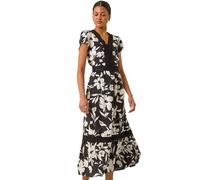 Roman Floral Print Lace Trim Midi Dress In Black Black 10