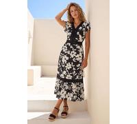 Roman Originals Paisley Lace Trim Maxi Dress for Women UK - Ladies Everyday Holiday Spring Summer V-Neckline Comfy Soft Evening Vacation Work Party - Black - Size 10