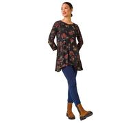 Roman Floral Print Lace Trim Stretch Top In Black Black 14