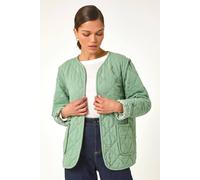 Roman Originals Floral Print Lining Cotton Quilted Jacket for Women UK - Ladies Everyday Holiday Spring Summer Round Neckline Comfy Soft Evening Vacation Work Party - Sage - Size 12
