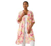 Roman Floral Print Longline Blouse for Women UK - Ladies Spring Everyday Summer Holiday V-Neckline Comfy Long Sleeve Soft Button Up Shirt Vacation Beach Tops - Pink Floral - Size 18