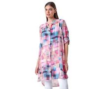 Roman Floral Print Longline Blouse for Women UK - Ladies Spring Everyday Summer Holiday V-Neckline Comfy Long Sleeve Soft Button Up Shirt Vacation Beach Tops - Pink Blue - Size 18