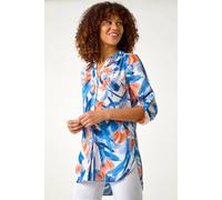 Roman Floral Print Longline Blouse In Blue Blue 18