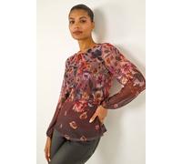 Roman Floral Print Mesh Top In Chocolate Chocolate 20