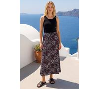 Roman Jersey Skirt for Women UK - Ladies Midi Maxi Floral Animal Print Autumn Winter Swing Smart Casual Office Cocktail Party Going Out Evening Holiday Cruise - Floral Black - Size 12