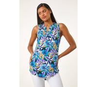 Roman Floral Print Notch Neck Vest Top In Blue Blue 10