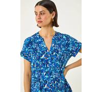 Roman Floral Print Pintuck Stretch Shirt In Blue Blue 18