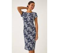 Roman Floral Print Pleat Detail Shift Dress In Navy Navy 20