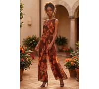 Roman Women's Floral Print Pleated Jumpsuit in Brown | Size: 20