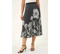 Roman Floral Print Pleated Midi Skirt In Black Black 10