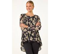 Roman Women's Floral Print Pleated Top in Black | Size: 16 Roman Black 16