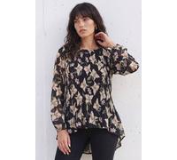 Roman Women's Floral Print Pleated Top in Black | Size: 18