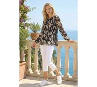 Roman Floral Print Pleated Top In Black Black