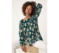 Roman Floral Print Pleated Top In Green Green 12
