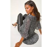 Roman Floral Print Pleated Tunic In Black Black 18
