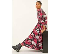 Roman Originals Midi Dress with Pockets for Women UK Ladies Stretchy Jersey Maxi Long 3/4 Length Sleeve Gathered High Waist Boho Flattering Skater Swing Fit Flare - Grey Red Black - Size 20