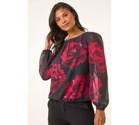 Roman Women's Floral Print Sequin Top in Red | Size: 12 Roman Red 12