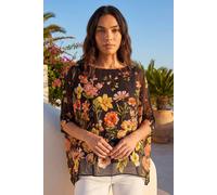 Roman Floral Print Sequin Tunic Top In Black Black