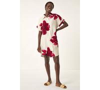 Roman Originals Floral Print Shift Shirt Dress for Women UK - Ladies Everyday Holiday Spring Summer Shirt Style Collar Comfy Soft Evening Vacation Work Party - Ivory - Size 20