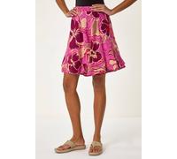 Roman Originals Floral Print Short A-Line Skirt for Women UK - Ladies Everyday Holiday Spring Summer Comfy Soft Evening Vacation Work Party - Fuchsia - Size 14