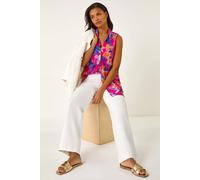 Roman Originals Sleeveless Shirt for Women UK Ladies Blouse Top Button Through Summer Smart Casual Work Cocktail Party Office Holiday Special Occassion Evening Going Out - Pink Purple - Size 12