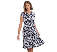 Roman Originals Women Floral Puff Print Tea Dress - Ladies Spring Everyday Summer Evening Vacation Work Holiday Short Sleeve Smart Casual - Navy - Size 18