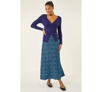 Roman Originals Jersey Skirt for Women UK - Ladies Midi Maxi Floral Animal Print Autumn Winter Swing Smart Casual Office Cocktail Party Going Out Evening Holiday Cruise - Navy Spot - Size 18