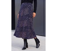 Roman Originals Jersey Skirt for Women UK - Ladies Midi Maxi Floral Animal Print Autumn Winter Swing Smart Casual Office Cocktail Party Going Out Evening Holiday Cruise - Navy Floral - Size 10