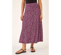 Roman Originals Jersey Skirt for Women UK - Ladies Midi Maxi Floral Animal Print Autumn Winter Swing Smart Casual Office Cocktail Party Going Out Evening Holiday Cruise - Floral Pink - Size 12