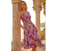 Roman Women's Floral Print Stretch Panel Dress in Fuchsia | Size: 18 Roman Fuchsia 18