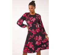 Floral Print Tea Stretch Dress Roman Red 10
