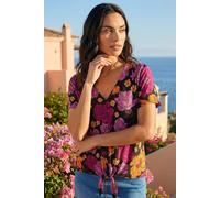 Roman Women Broderie Anglaise Tie Front Top Ladies Floral Crochet Embroidered Blouse Smart Casual Button Down Summer T-Shirt Tee Spring Cruise Beach Holiday Party