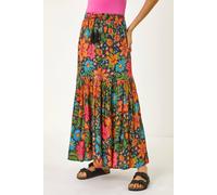 Roman Women's Floral Print Tiered A-Line Skirt in Black | Size: 16 Roman Black 16