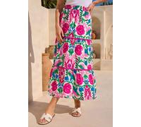Roman Floral Print Tiered Skirt In Pink Pink