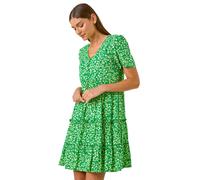 Roman Floral Print V-Neck Smock Dress In Green Green 18