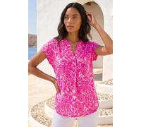 Roman Short Sleeve Shirt for Women UK Ladies Tunic Top Summer Blouse Casual Smat T-Shirt Spring Work Cocktail Party Going Out Special Occassion Holiday V-Neck - Floral Pink - Size 12