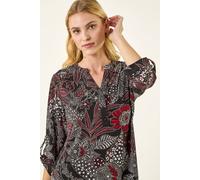 Roman Floral Puff Print Gathered Shirt In Charcoal Charcoal 10
