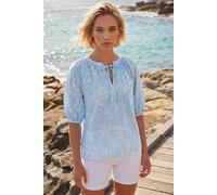 Roman Floral Puff Print Gingham Tunic Top In Blue Blue