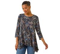 Roman Floral Puff Print Stretch Shirt In Blue Blue 10