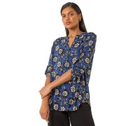 Roman Floral Puff Print Stretch Shirt In Blue Blue 20
