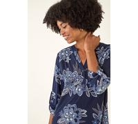Floral Puff Print Stretch Shirt Roman Blue 20