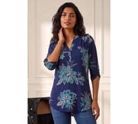 Roman Shirt for Women UK Ladies Top Collarless Blouse Stretchy Tunic Smart Casual Autumn Winter Jersey 3/4 Length Sleeve Notch V Neck Flattering Office Work Turquoise Navy