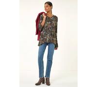Roman Women's Floral Puff Print Stretch Shirt in Green | Size: 10 Roman Green 10