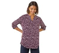 Roman Floral Puff Print Stretch Shirt In Plum Plum 14