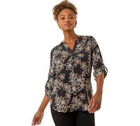 Roman Floral Puff Print Stretch Top In Beige Beige 14