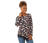 Roman Floral Puff Print Stretch Top In Coral Coral 18